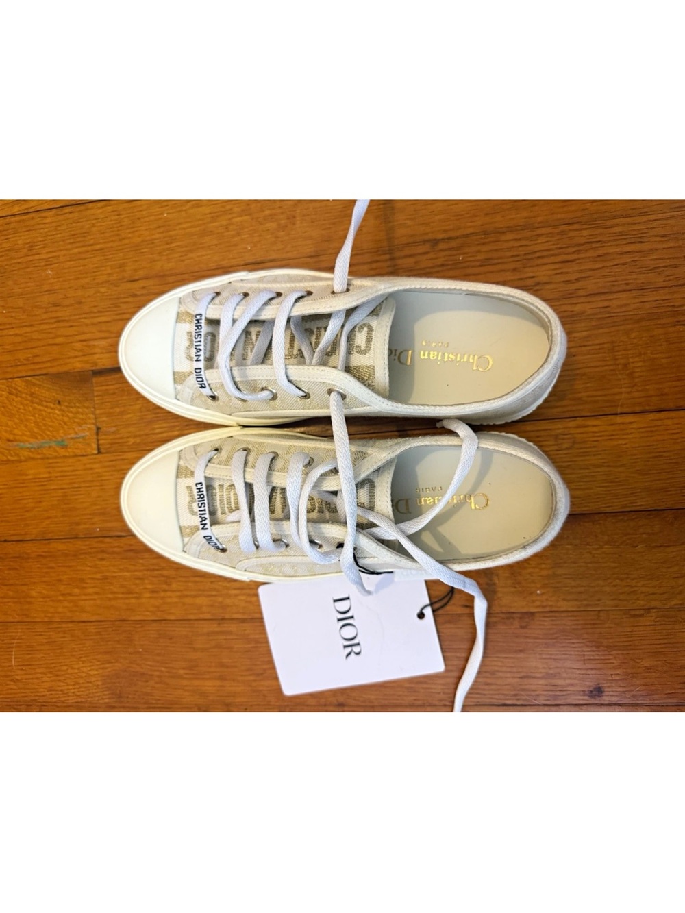 Dior size 36 Cream Canvas Low-Top Sneakers with White Laces
